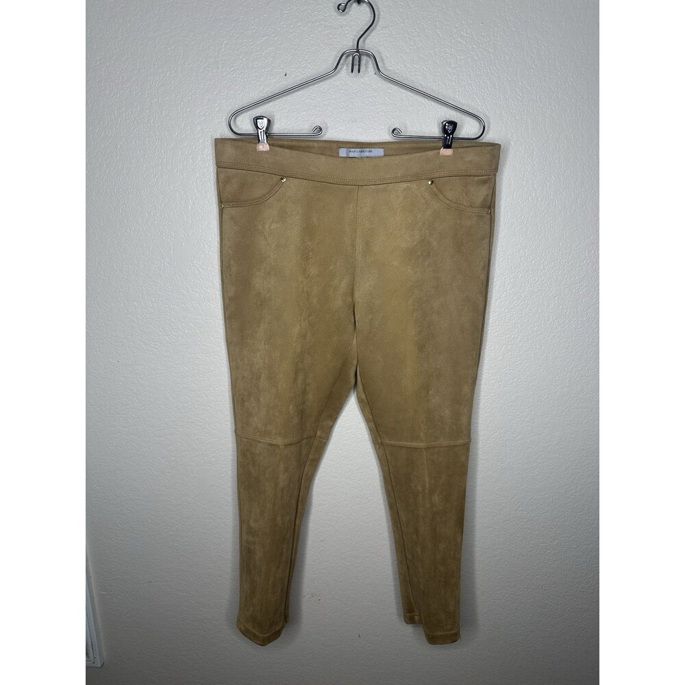 Andrew Marc Pants Trousers Poly Suede Stretch Brown Sz Petite Large PL Luxury